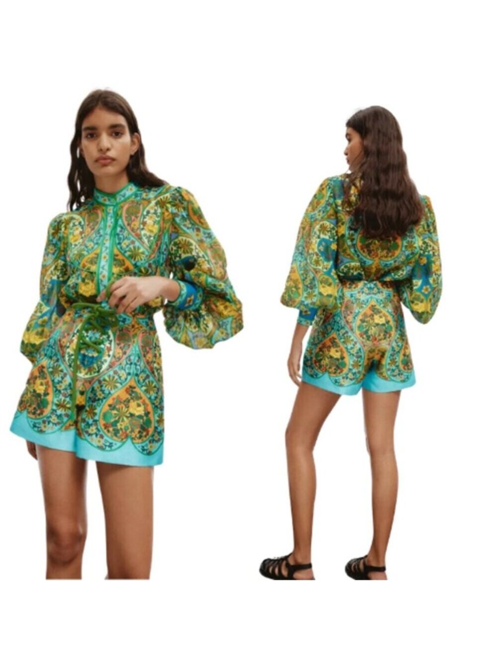 Like New Alemais Floral Balloon Hidden Button Long Sleeves Sofie Blouse Size: 4